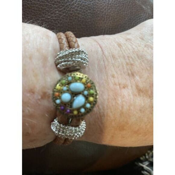 New Brown Braided Slip Knot Bracelet With Multi Stone Clasp - Picture 1 of 5